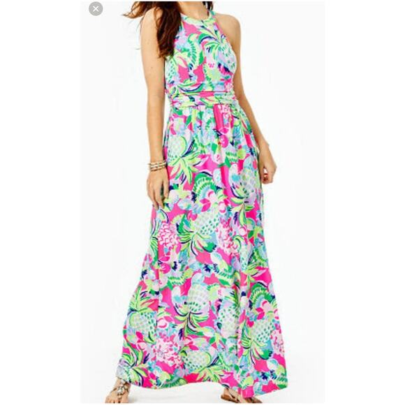 Lilly Pulitzer Tallula Maxi Dress Tank Style Ruched Waist Stretch Medium - Picture 2 of 8